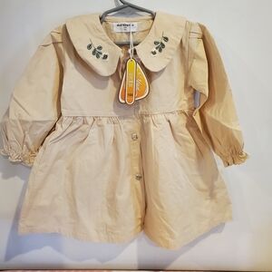 NWT Kids Size 100 Beige Embroidered Collar Kids Dress
